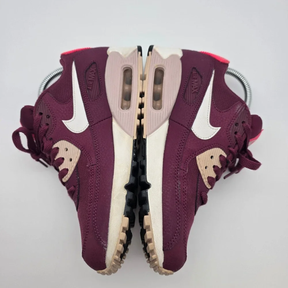 Nike Air Max 90 Womens 6.5 Burgundy Pink Retro Running Shoes‎ Sneakers 90s Style